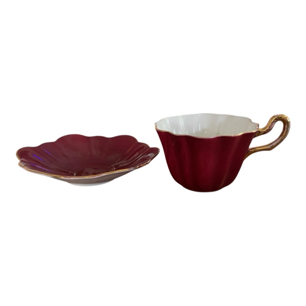 Royal Stuart Spencer Stevenson Harlequin Cups And Saucers  Burgandy - Picture 5 of 7